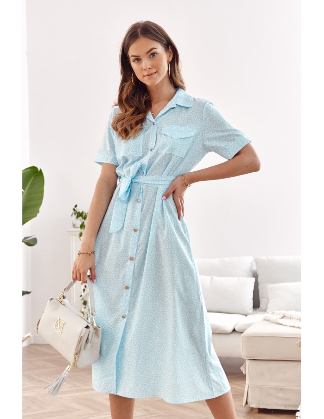 Rochie cămașă albastru deschis cu nasturi 07000 - Magazin online - Boutique